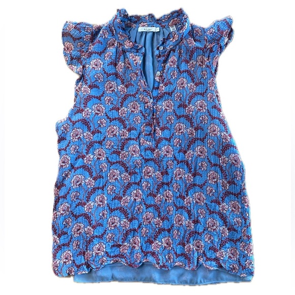 A.L.C Blue Foley Silk Blend High Neck Floral Top Blouse Blue & Red Multi Size 10 - Picture 2 of 6